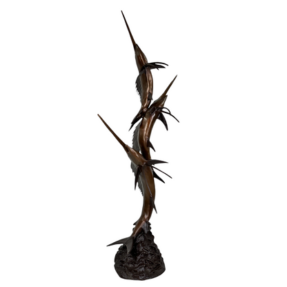 Swimming Sailfish Trio Fountain Bronze Statue