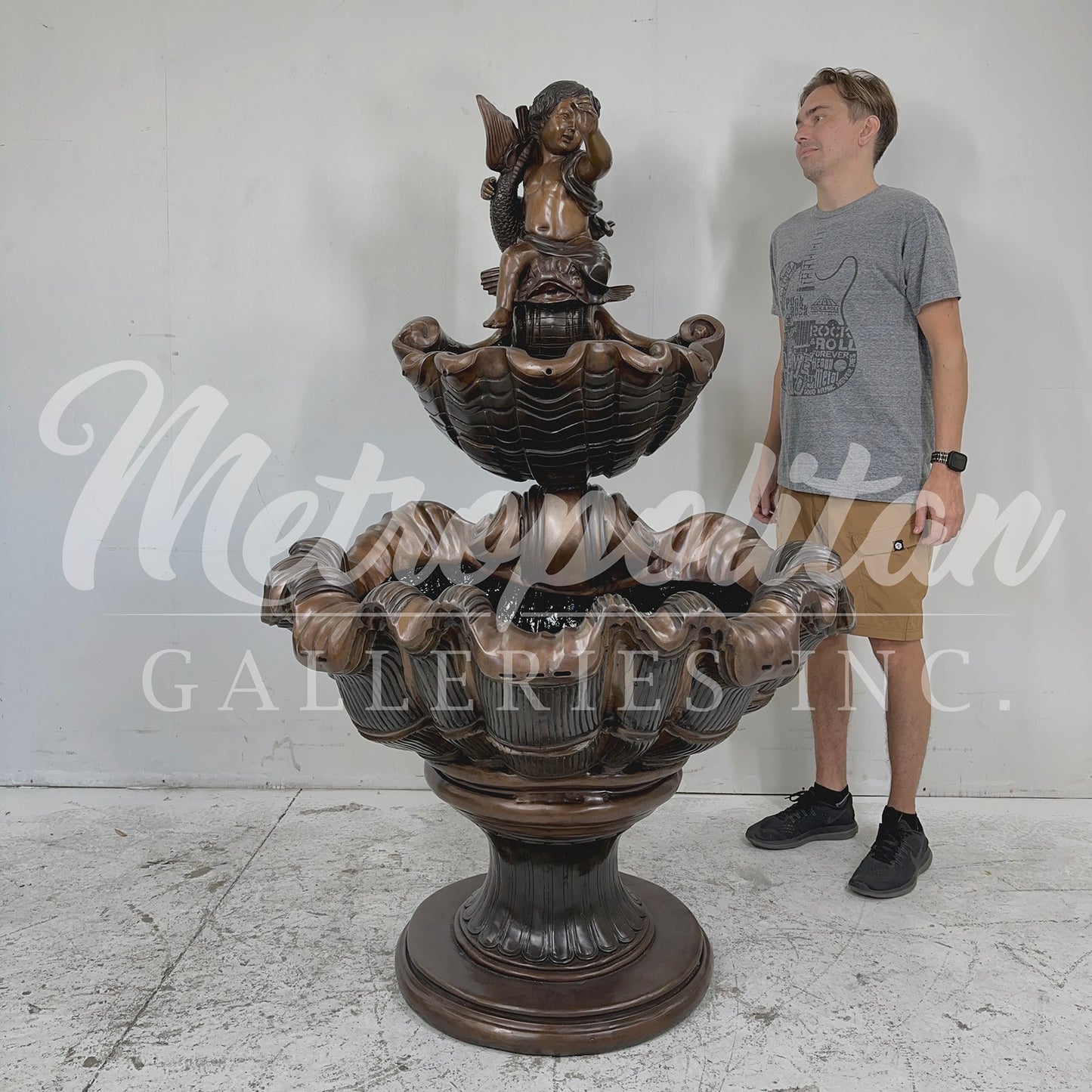 Bronze Putto on Fish Shell Fountain