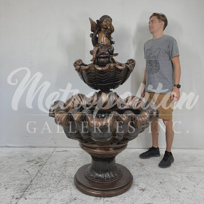 Bronze Putto on Fish Shell Fountain
