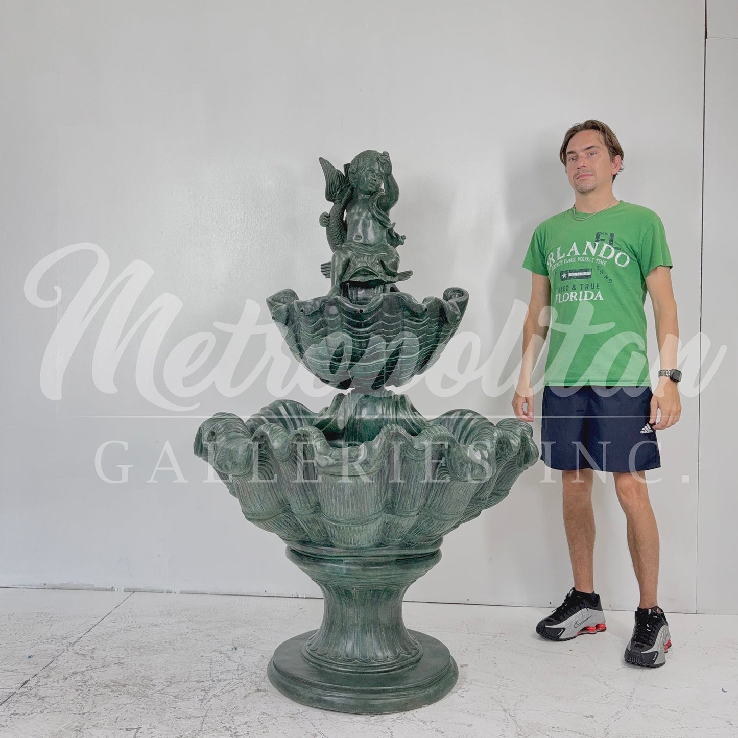 Bronze Putto on Fish Shell Fountain