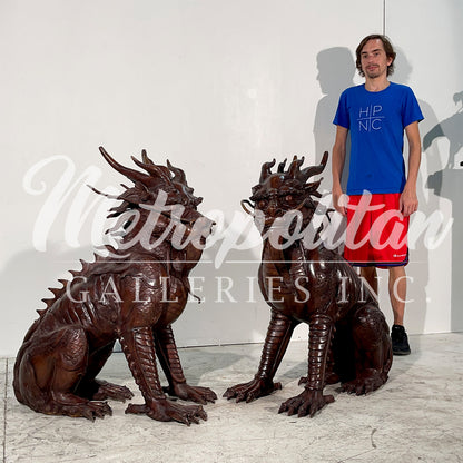 Chinese Foo Dragon Bronze Statue Set