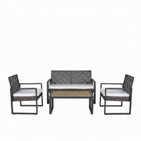 Patio Conversation Set Built for Outdoor Entertaining, 4-Piece Wicker, Acacia Wood Table, Grey Cushions