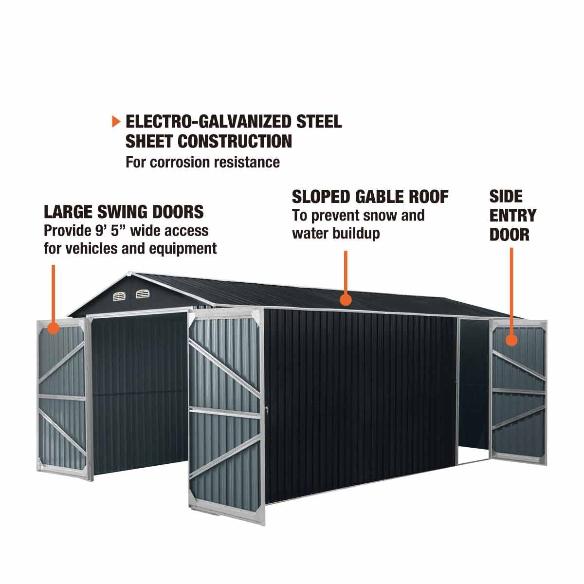 13 x 20 ft Metal Garage Shed with Double Doors