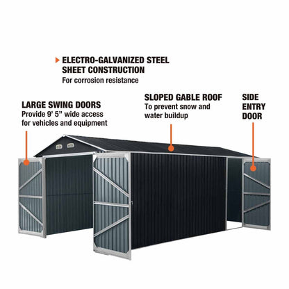 13 x 20 ft Metal Garage Shed with Double Doors
