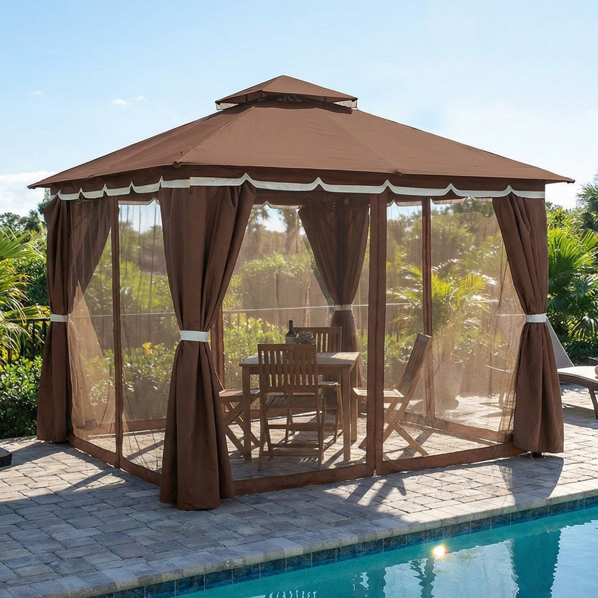 Sunnydaze 10' x 10' Gazebo with Screens and Privacy Walls