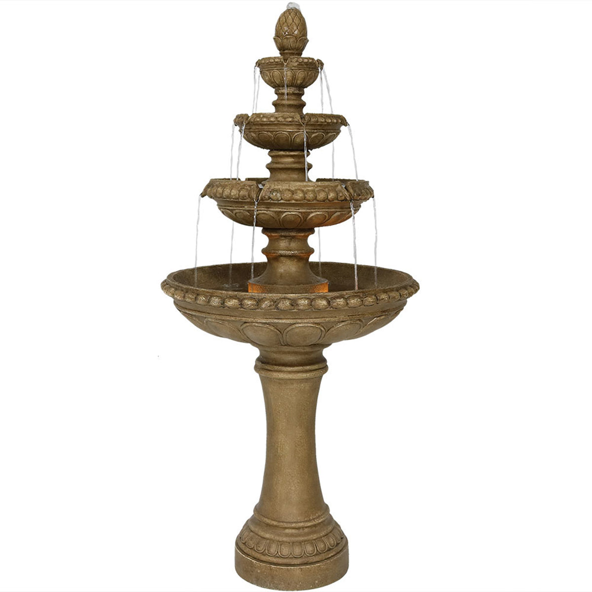 Sunnydaze Large 4-Tier Outdoor Water Fountain with LED Light - 65"