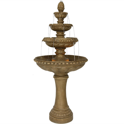 Sunnydaze Large 4-Tier Outdoor Water Fountain with LED Light - 65"