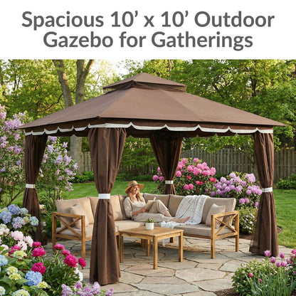 Sunnydaze 10' x 10' Gazebo with Screens and Privacy Walls