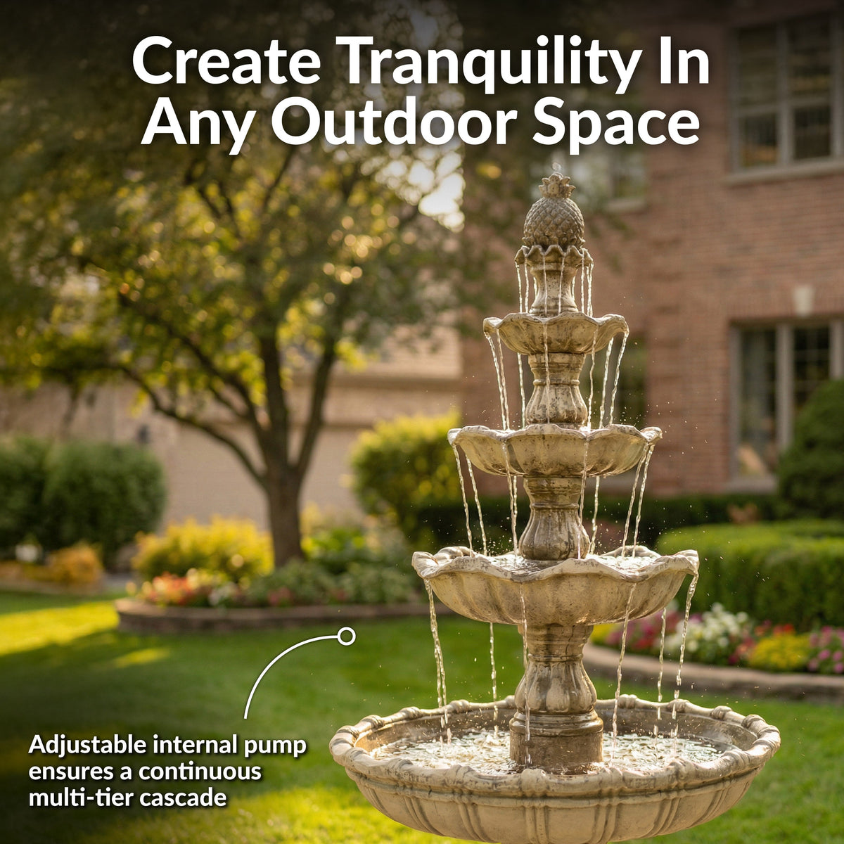 Sunnydaze 4-Tier Grand Courtyard Outdoor Water Fountain - 80" H
