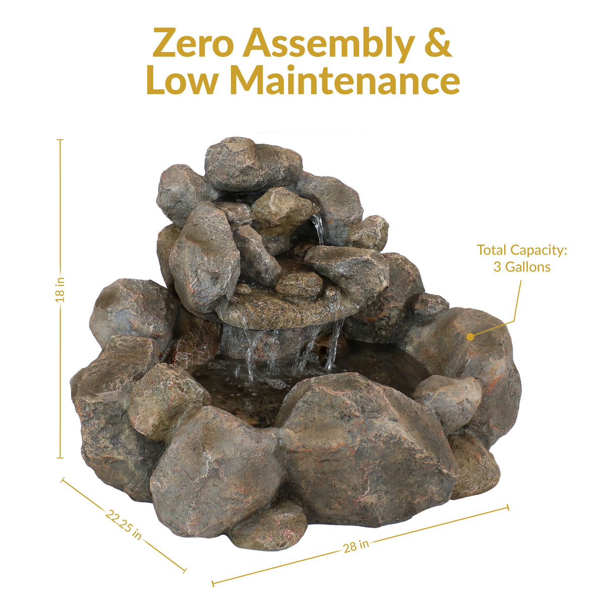 Sunnydaze Rocky Ravine Outdoor Water Fountain - 18" H