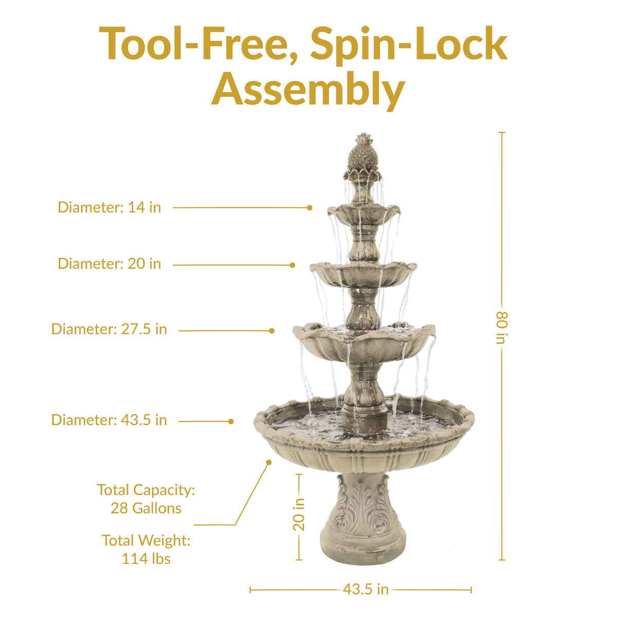 Sunnydaze 4-Tier Grand Courtyard Outdoor Water Fountain - 80" H