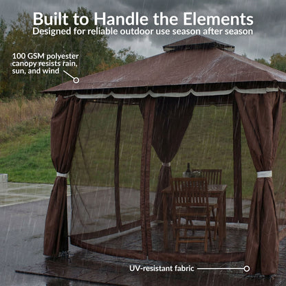 Sunnydaze 10' x 10' Gazebo with Screens and Privacy Walls
