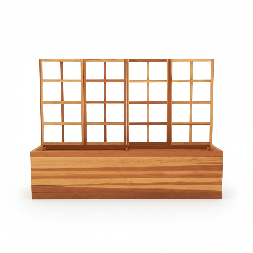 San Laura's Redwood Planter Box with Trellis
