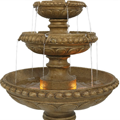 Sunnydaze Large 4-Tier Outdoor Water Fountain with LED Light - 65"