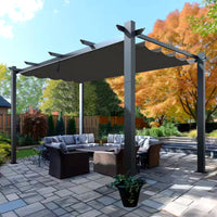Aluminum Pergola Built for Lasting Style, 16x12 Ft Coverage, Retractable Dark Gray Canopy, 192 Sq Ft Shade
