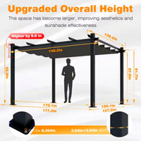 Aluminum Pergola Built for Lasting Style, 16x12 Ft Coverage, Retractable Dark Gray Canopy, 192 Sq Ft Shade