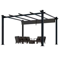 Aluminum Pergola Built for Lasting Style, 16x12 Ft Coverage, Retractable Dark Gray Canopy, 192 Sq Ft Shade