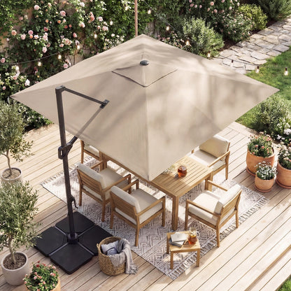 10 FT Cantilever Patio Umbrella with Solar LED Lights & Base