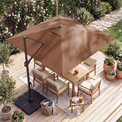 10 FT Cantilever Patio Umbrella with Solar LED Lights & Base