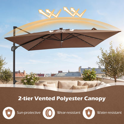 10 FT Cantilever Patio Umbrella with Solar LED Lights & Base