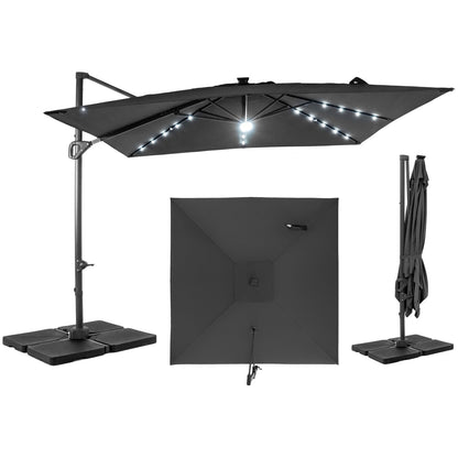 10 FT Cantilever Patio Umbrella with Solar LED Lights & Base