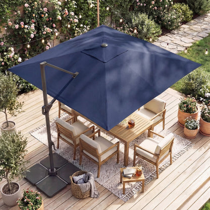 10 FT Cantilever Patio Umbrella with Solar LED Lights & Base
