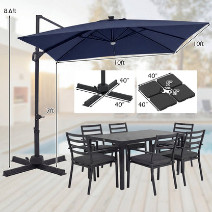 10 FT Cantilever Patio Umbrella with Solar LED Lights & Base