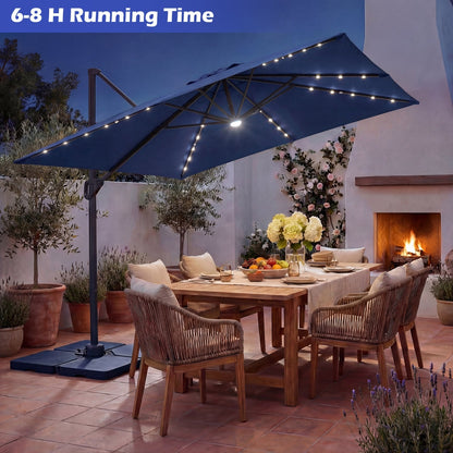 10 FT Cantilever Patio Umbrella with Solar LED Lights & Base