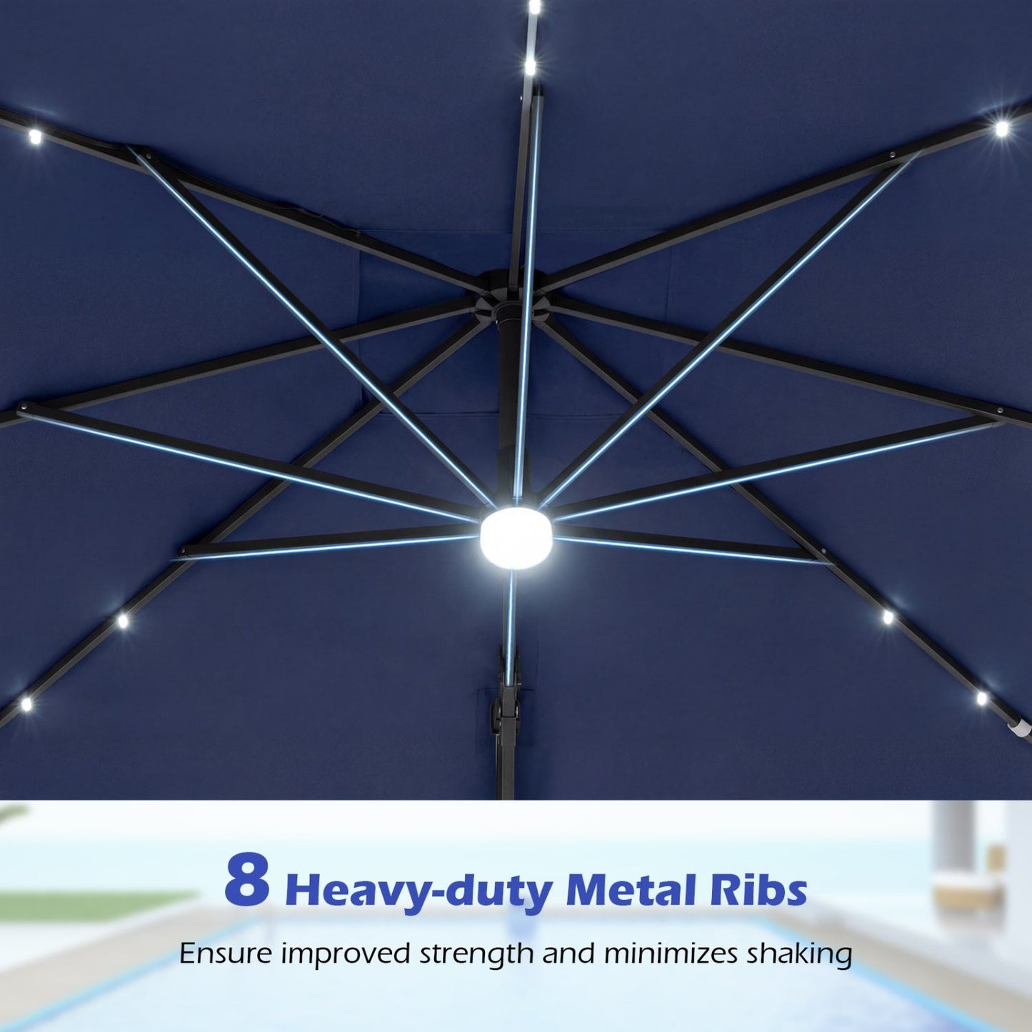 10 FT Cantilever Patio Umbrella with Solar LED Lights & Base