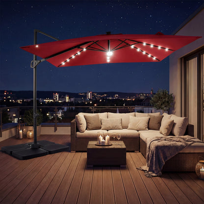10 FT Cantilever Patio Umbrella with Solar LED Lights & Base