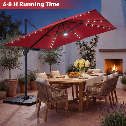 10 FT Cantilever Patio Umbrella with Solar LED Lights & Base