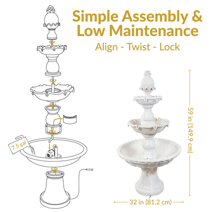 Sunnydaze Welcome 3-Tier Outdoor Water Fountain for Garden - 57"
